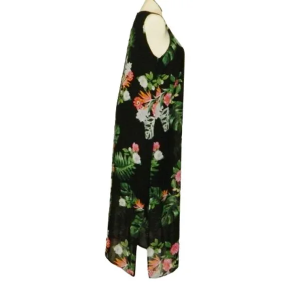 Vince Camuto $144 Havana Brights Floral & Rich Black Overlay Maxi Dress 1X NWT!